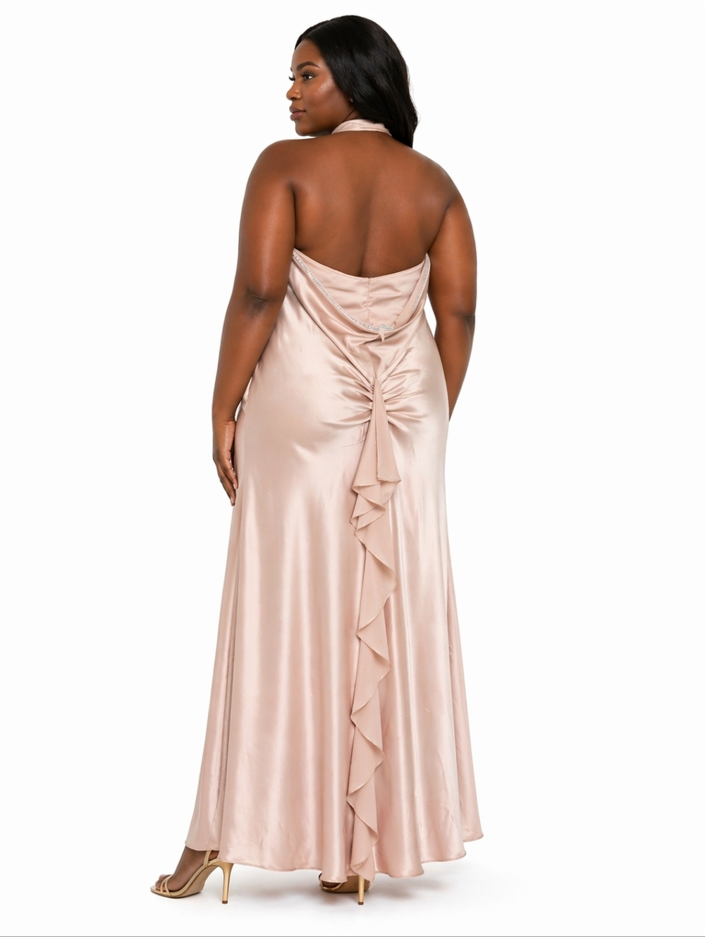 Plus Size Tan-ish/ Gold Halter Satin Formal Dress with Shawl Size 3X-Large - Picture 2 of 6